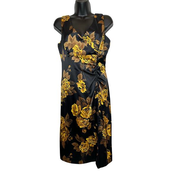 Donna Ricco Black/Gold Floral Sleeveless ruched side Sheath Dress size 8 - Picture 2 of 10